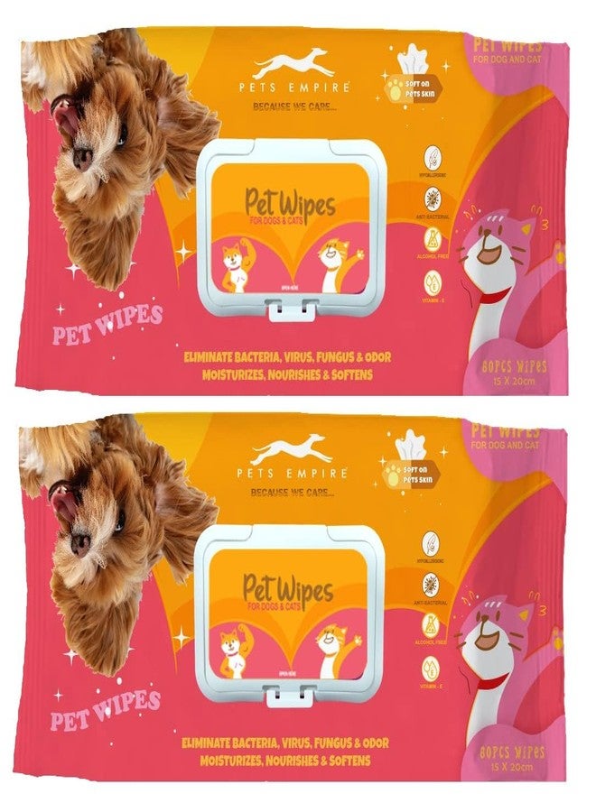 Pets Empire Wet Wipes for Dogs, Cats, Rabbit, Puppies & Small Animals (80Pcs x 2) Anti-Bacterial Cleaning and Daily Care Soft on Pets Skin, Dry Bath, Ear & Paw Daily Cleaning Grooming Wipes (15x20 cm) - Image 1
